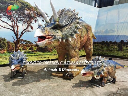 Teulu Triceratops Animatronig Maint Bywyd CCAD-115